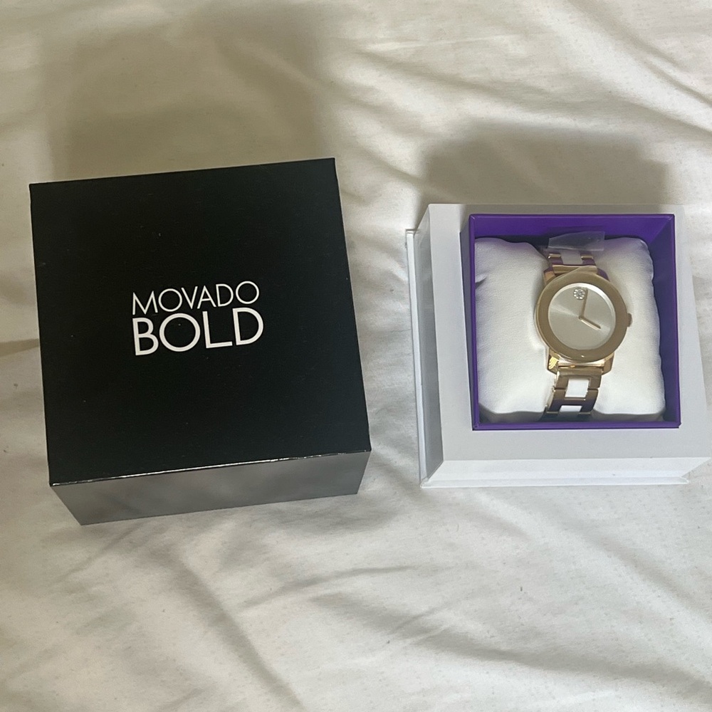 Movado Gold and White Watch